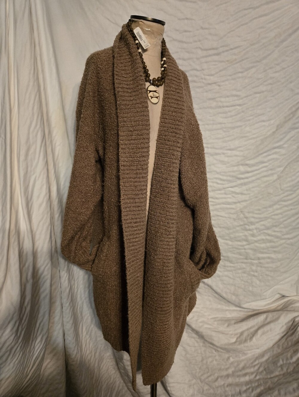 Vintage Brown Open-Front Chunky Knit Cardigan